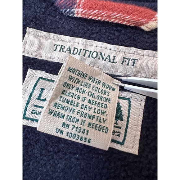 LL Bean Fleece Lined Flannel Shirt Jacket Men's Medium Shacket Navy Plaid - Picture 8 of 13